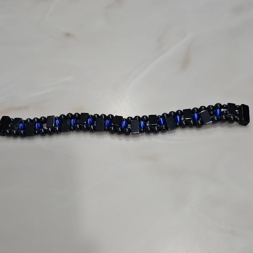 Black and Cobalt Blue Mens Magnetic Beaded Bracelet